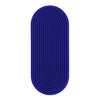 Close-up of a navy oval ridged Speks Slabs silicone sensory sticker on a white background

