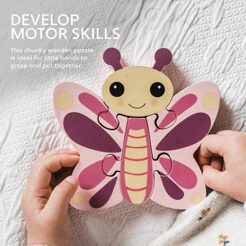 Small Wooden Butterfly Puzzle Toy - 4 Chunky Pieces, Learning SPACE