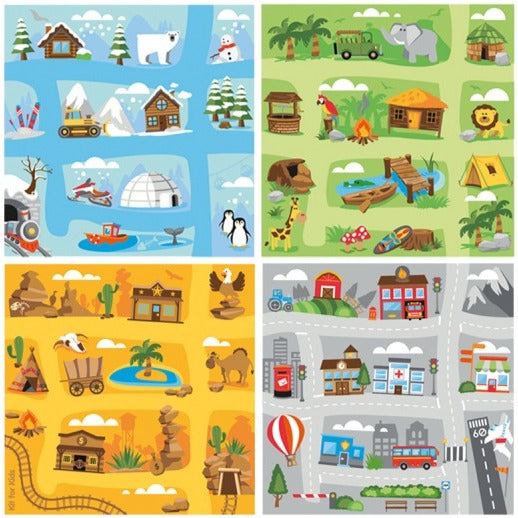 Small World Road Map Indoor/Outdoor Carpet Set of 4, Set 2 Learning SPACE
