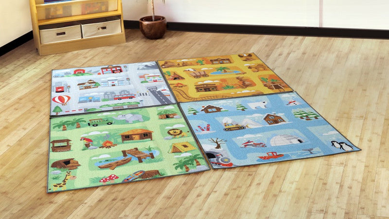 Small World Road Map Indoor/Outdoor Carpet Set of 4, Learning SPACE