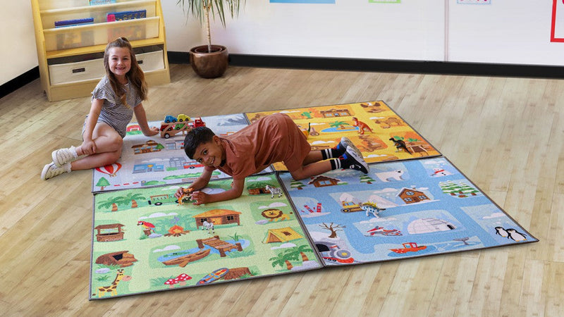 Small World Road Map Indoor/Outdoor Carpet Set of 4, Learning SPACE