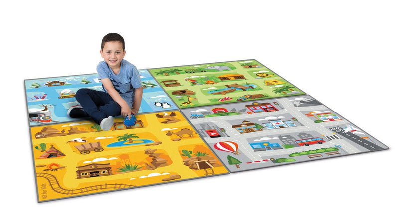 Small World Road Map Indoor/Outdoor Carpet Set of 4, Learning SPACE