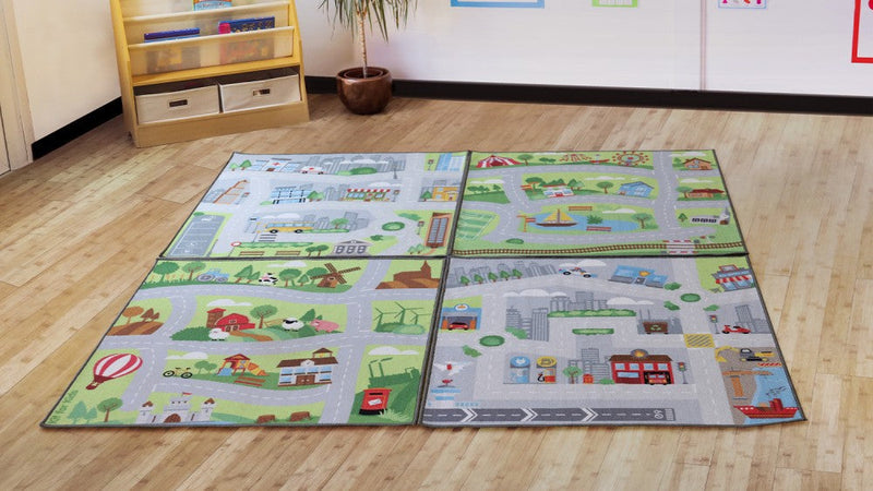 Small World Road Map Indoor/Outdoor Carpet Set of 4, Learning SPACE