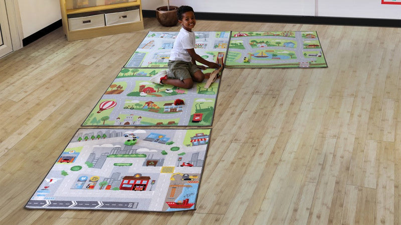 Small World Road Map Indoor/Outdoor Carpet Set of 4, Learning SPACE