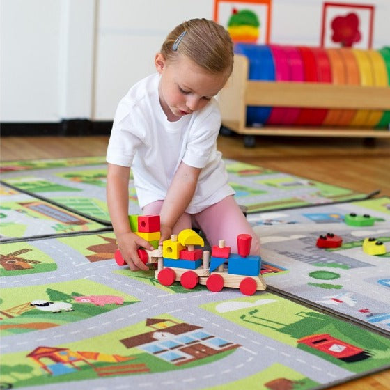 Small World Road Map Indoor/Outdoor Carpet Set of 4, Learning SPACE