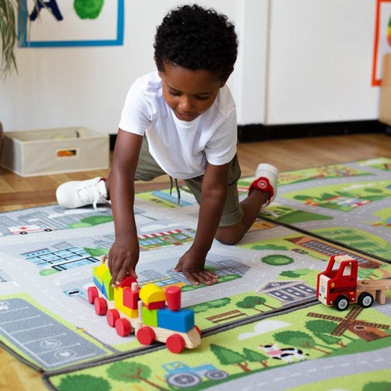Small World Road Map Indoor/Outdoor Carpet Set of 4, Learning SPACE