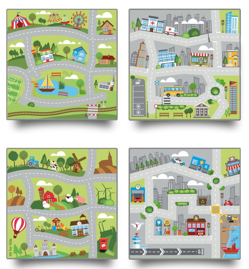 Small World Road Map Indoor/Outdoor Carpet Set of 4, Learning SPACE
