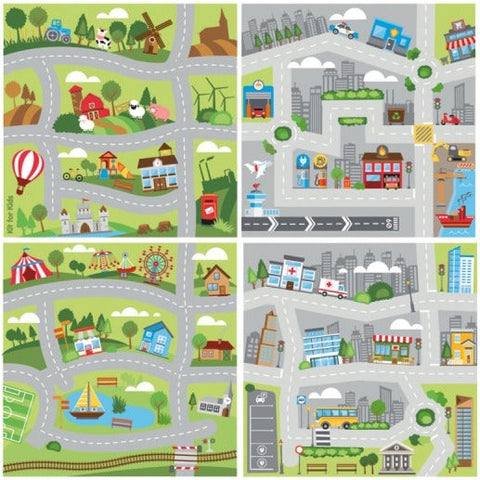 Small World Road Map Indoor/Outdoor Carpet Set of 4-Kit For Kids,Mats & Rugs,Rugs,Small World,Square,Wellbeing Furniture-Set 1-MAT1226-Learning SPACE