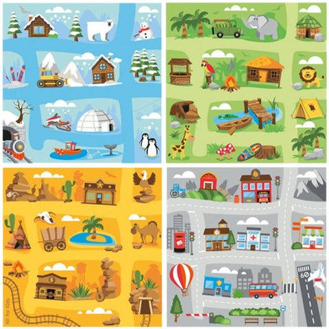 Small World Road Map Indoor/Outdoor Carpet Set of 4-Kit For Kids, Mats & Rugs, Rugs, Small World, Square, Wellbeing Furniture-Set 2-Learning SPACE