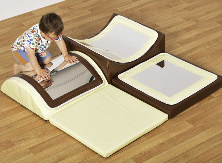 Soft Play Set - Triple Sensory Mirror, Brown/Cream Learning SPACE