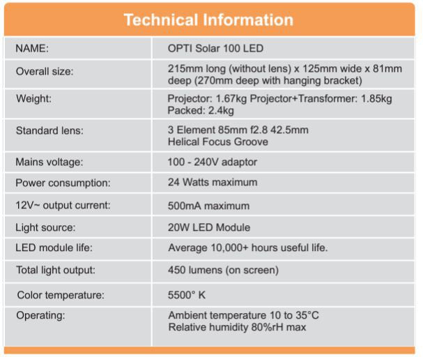 Solar 100 LED Projector, Learning SPACE