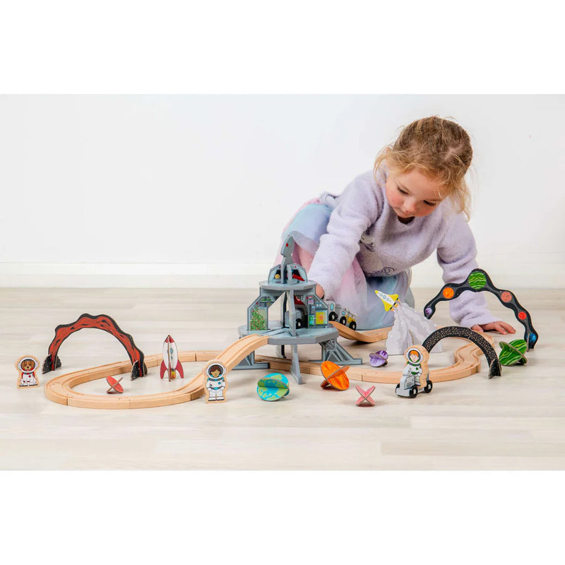 Space Train Set Wooden Toy Railway, Learning SPACE