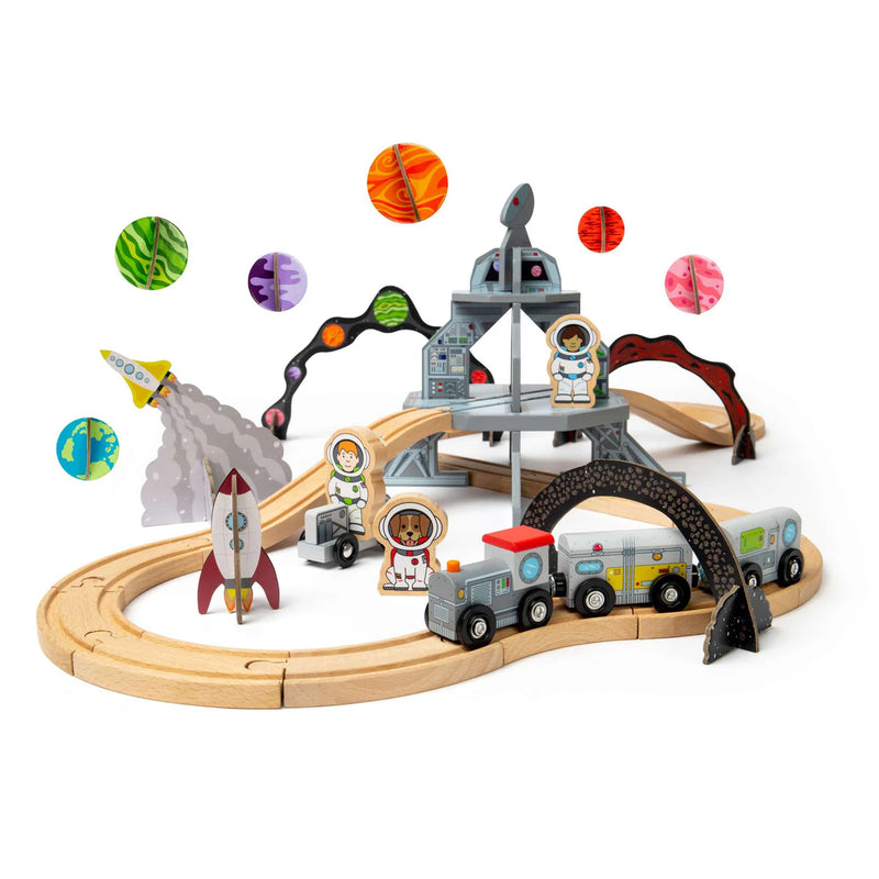 Space Train Set Wooden Toy Railway, Learning SPACE