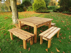 Square Group Table Set (5Pk)-Adapted Outdoor play, Children's Wooden Seating, Cosy Direct, Forest School & Outdoor Garden Equipment, Outdoor Classroom, Outdoor Furniture, Square, Table, Wooden Table-53695-Learning SPACE