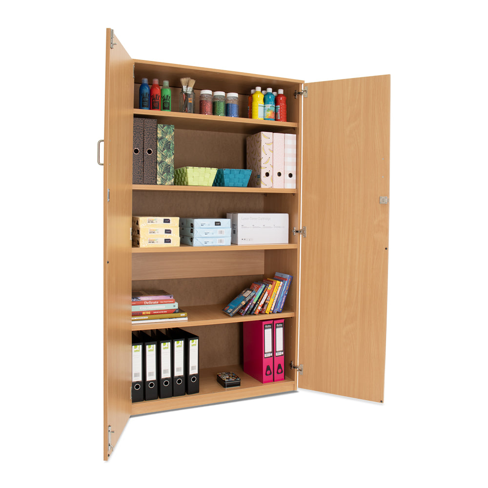 Stock Cupboard 1 Fixed and 4 Adjustable Shelves-Cupboards,Cupboards With Doors,Dropship,Wellbeing Furniture-Beech-MEQ1800C-Learning SPACE