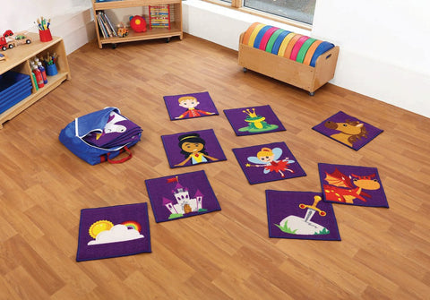 Storytime 32 Interactive Carpet Tiles with holdall-Classroom Packs, Kit For Kids, Mats, Mats & Rugs, Rugs, Sit Mats, Square, Wellbeing Furniture-Learning SPACE