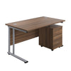 Straight Cantilever Desk, Dark Walnut White No Learning SPACE