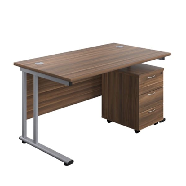 Straight Cantilever Desk, Dark Walnut White No Learning SPACE