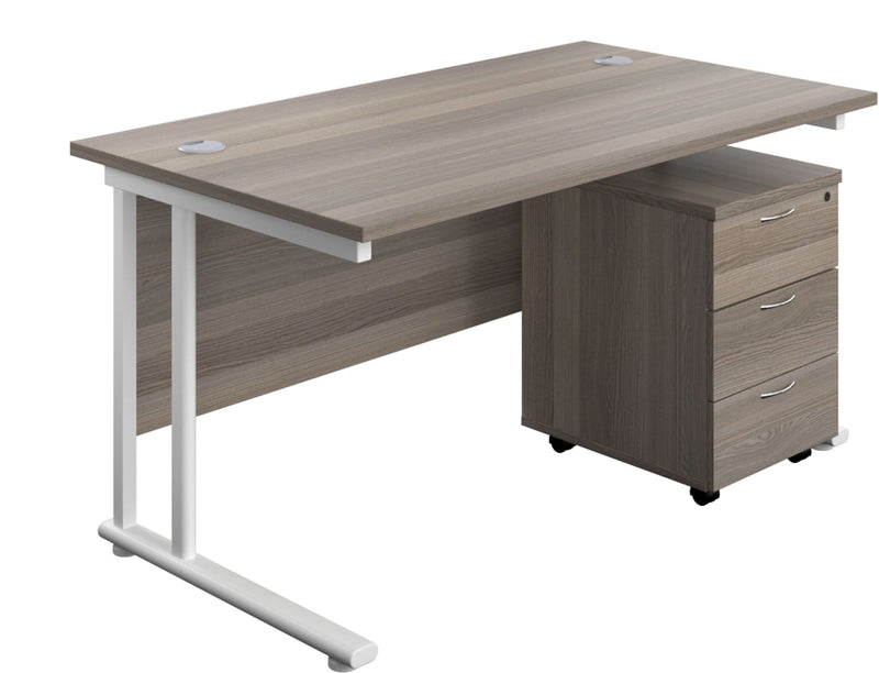 Straight Cantilever Desk, Grey Oak White No Learning SPACE