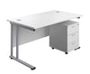Straight Cantilever Desk, White White No Learning SPACE