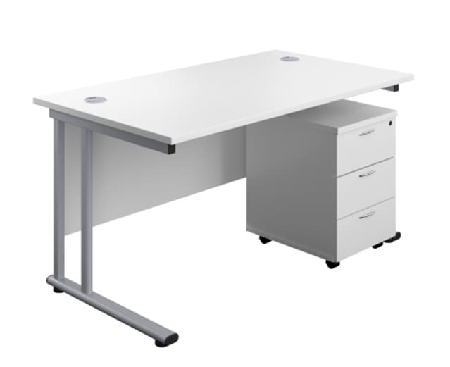 Straight Cantilever Desk, White White No Learning SPACE