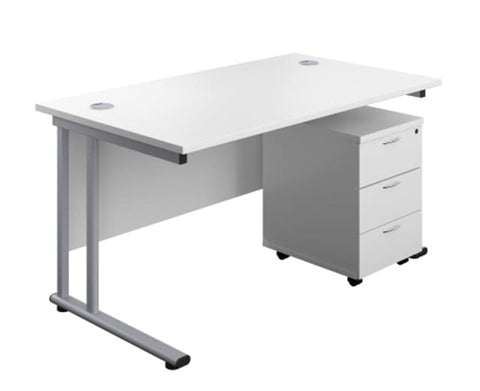 Straight Cantilever Desk, White White No Learning SPACE