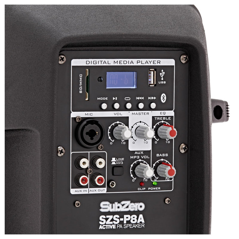 SubZero P8A 8" Active PA Speaker with Digital Media Player & Bluetooth, Learning SPACE