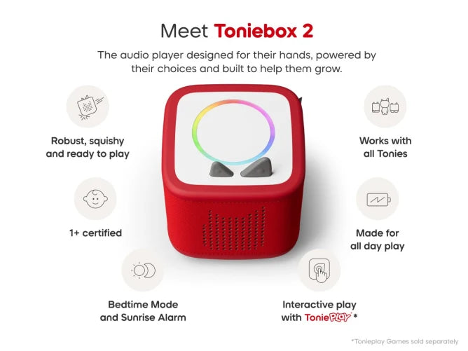 Sunset Red Toniebox 2 – Screen-Free Audio Player, Learning SPACE