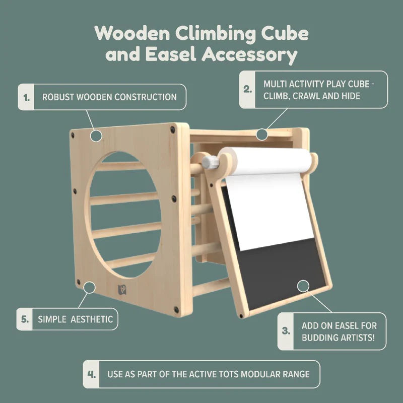 TP Active-Tots Wooden Climbing Cube With Easel Accessory (UK Mainland Only), Learning SPACE