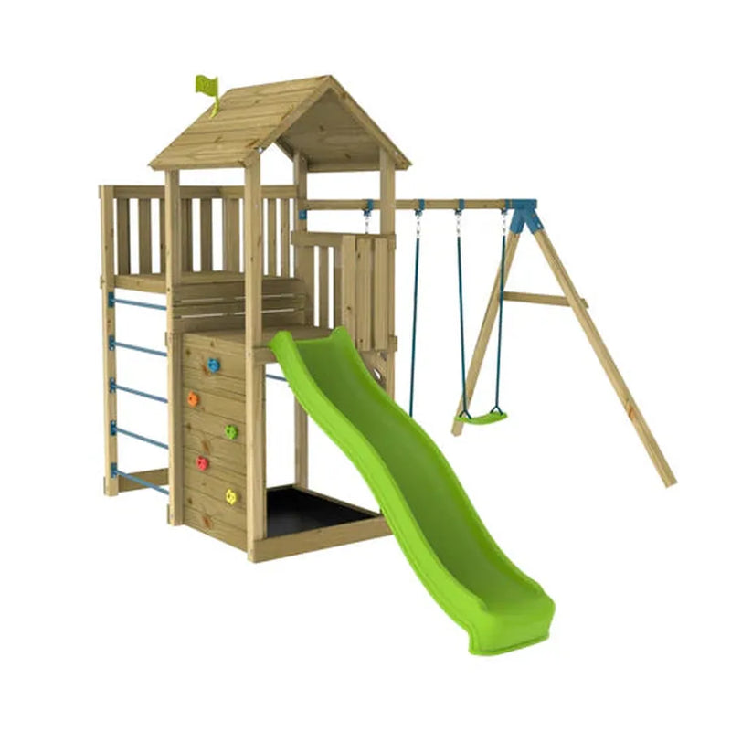 TP Skywood Wooden Climbing Frame (UK Mainland Only), Sky Deck & Double Swing & Slide Learning SPACE