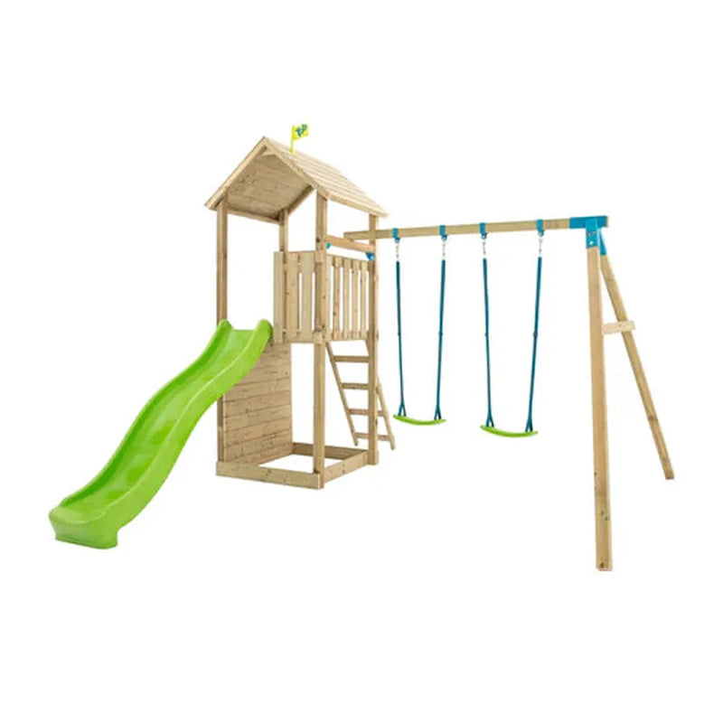 TP Skywood Wooden Climbing Frame (UK Mainland Only), Double Swing & Slide Learning SPACE