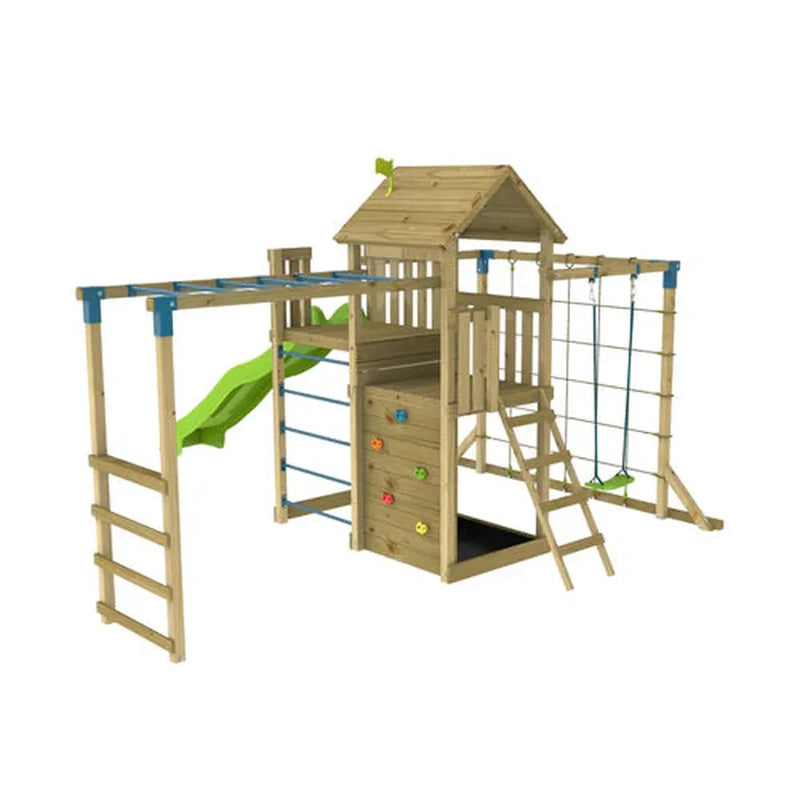 TP Skywood Wooden Climbing Frame (UK Mainland Only), Skyline & Swing & Monkey Bars & Sky Deck & Superwavy Slide Learning SPACE