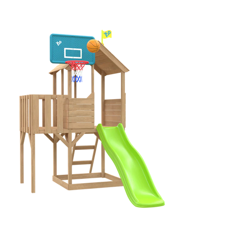 TP Treehouse Wooden Playhouse-Outdoor Climbing Frames, Outdoor Slides, Outdoor Swings, Play Houses, Playground Equipment, Playhouses, TP Toys-With Slide, Balcony & Basketball Hoop-Learning SPACE