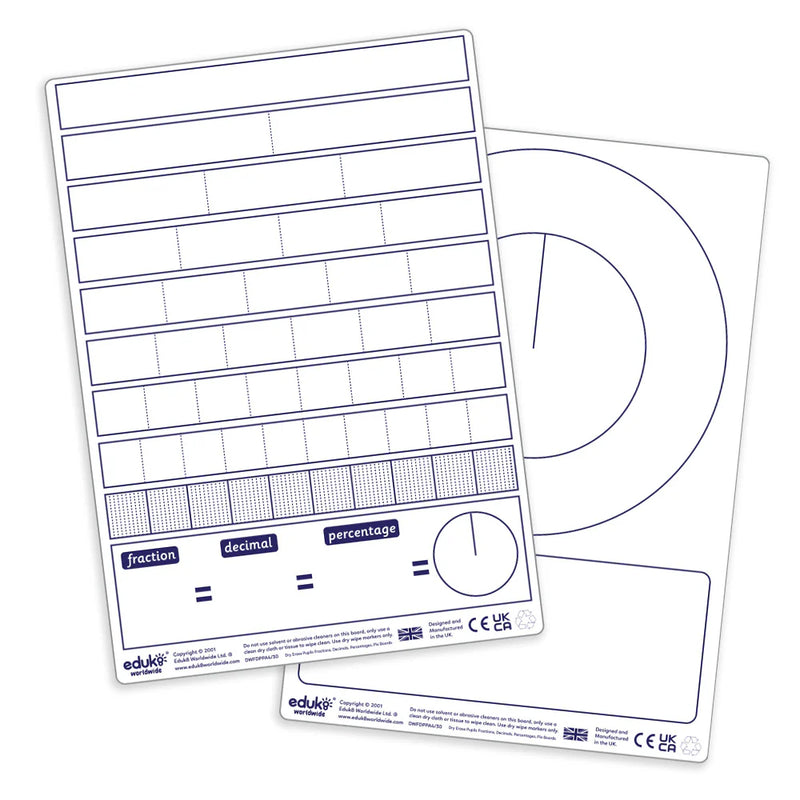 Teacher Dry Wipe Fraction, Decimal, Percentage, Pie Board, Learning SPACE