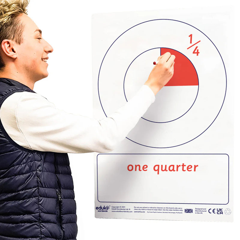 Teacher Dry Wipe Fraction, Decimal, Percentage, Pie Board, Learning SPACE