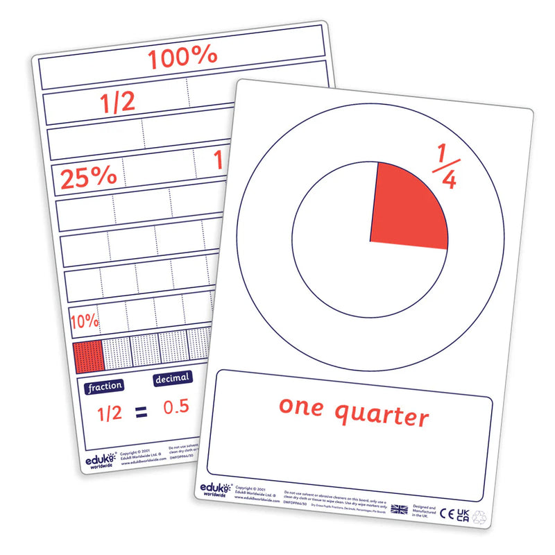 Teacher Dry Wipe Fraction, Decimal, Percentage, Pie Board, Learning SPACE