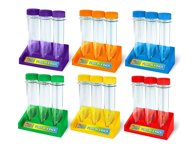 Test Tubes in a Rack - Multicoloured Science Fun (Available in Sets of 3 or 6), Pack of 6 Learning SPACE