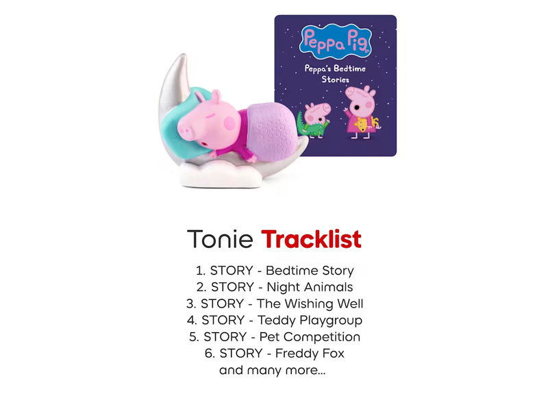 Peppa’s Bedtime Stories track-list graphic showing selected stories
