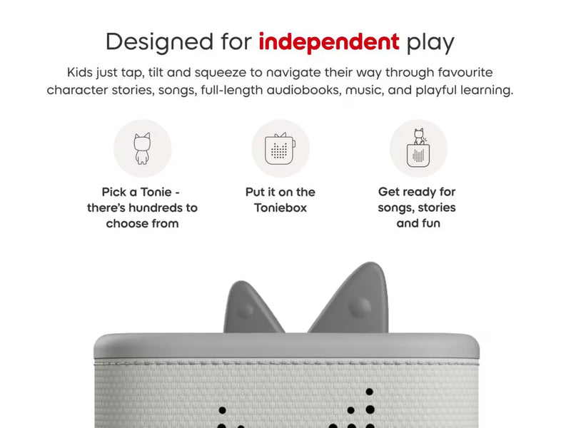 How Tonies work: choose a figure and place it on a Toniebox to listen