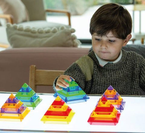 Translucent Colour Pyramid Builder – Pack Of 30-Games & Toys,Light Box Accessories,SCOTEXCEL,Stacking Toys & Sorting Toys,TickiT,Visual Sensory Toys-Learning SPACE