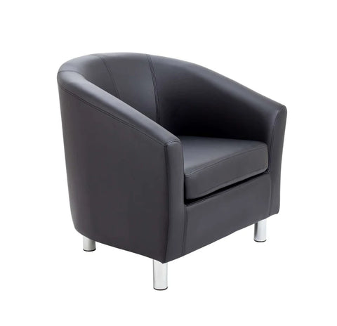 Tub Armchair with Metal Feet-Dropship,Full Size Seating,Furniture,Seating,Sensory Room Furniture,Sofa,Wellbeing Furniture-Black PU-OF2201BKML-Learning SPACE