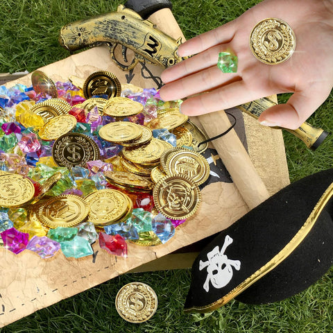 Tub of Pirate Treasure, 150 Gold Coins & 150 Gems-Dinosaurs. Castles & Pirates,Dress Up Costumes & Masks,Featured,Halloween,Imaginative Play,Money,Role Play-Learning SPACE