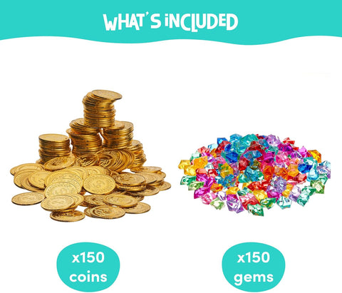 Tub of Pirate Treasure, 150 Gold Coins & 150 Gems-Dinosaurs. Castles & Pirates,Dress Up Costumes & Masks,Featured,Halloween,Imaginative Play,Money,Role Play-Learning SPACE