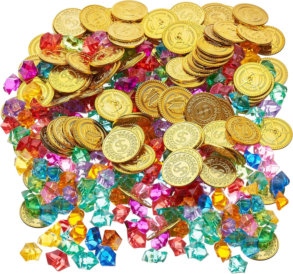 Tub of Pirate Treasure, 150 Gold Coins & 150 Gems-Dinosaurs. Castles & Pirates,Dress Up Costumes & Masks,Featured,Halloween,Imaginative Play,Money,Role Play-Learning SPACE