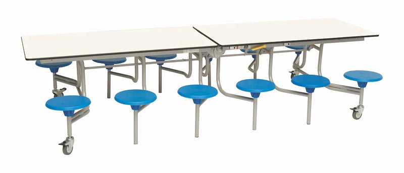 Twelve Seat Rectangular Mobile Folding Table - Suitable for age group 11 years to adult, White Blue Learning SPACE