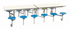 Twelve Seat Rectangular Mobile Folding Table - Suitable for age group 11 years to adult, White Blue Learning SPACE