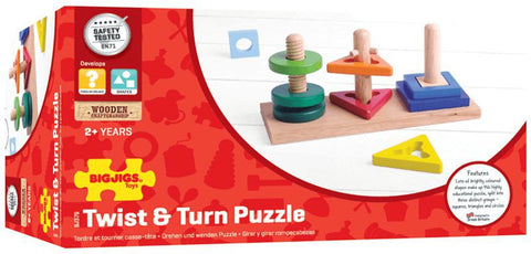 Twist and Turn Puzzle-Baby Wooden Toys, Bigjigs Toys, Maths, Primary Maths, Shape & Space & Measure, Sound. Peg & Inset Puzzles, Stacking Toys & Sorting Toys, Stock-Learning SPACE