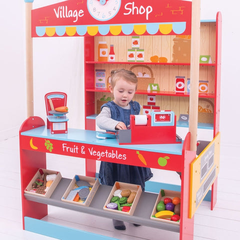 Village Shop Play Pretend-Bigjigs Toys,Dropship,Gifts For 2-3 Years Old,Imaginative Play,Kitchens & Shops & School,Role Play,Stock,Wooden Toys-Learning SPACE