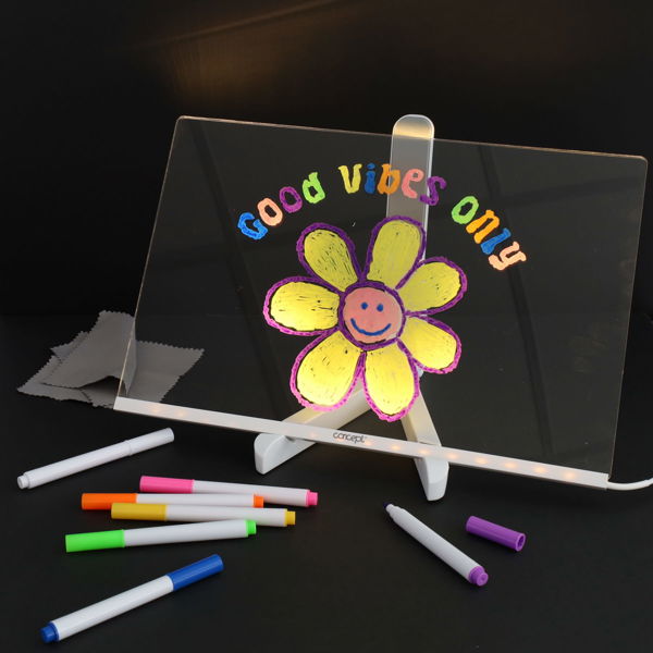 Acrylic LED Message Board (inc 7 markers) - 200x300mm, Learning SPACE