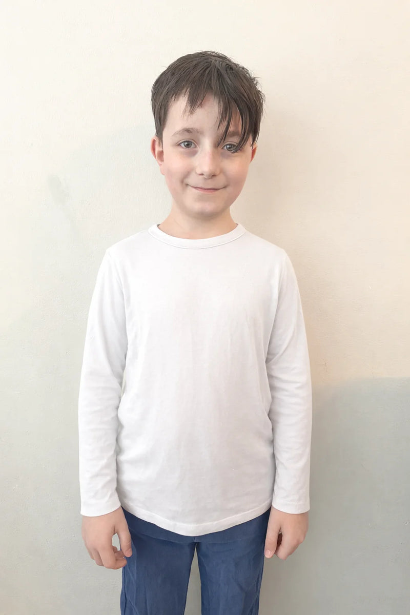 Kids White Fidget-T Long Sleeve Shirt: Sensory Clothing with Built-in Popits, Learning SPACE